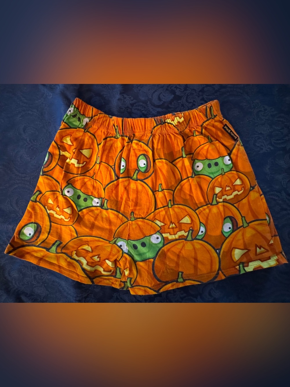 Orange Pumpkin Angry Birds Print Shorts -Small